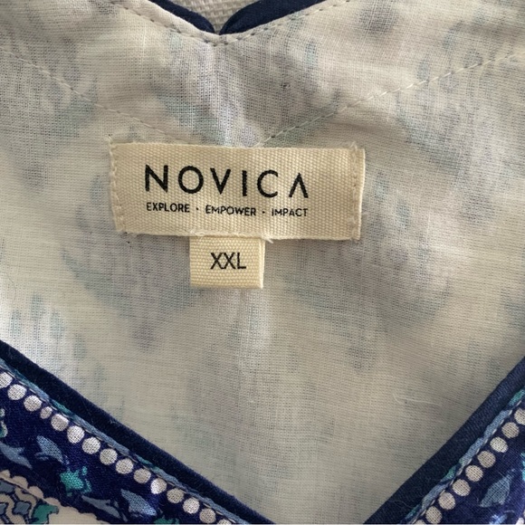 Novica Blue and White Cotton Maxi Printed 3/4 Sleeve Dress Size XXL - Picture 4 of 5